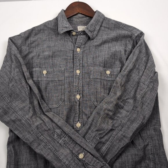 Vintage J. Crew Men's Gray Chambray Button Up Long Sleeve Shirt Pockets, Small - Picture 3 of 8